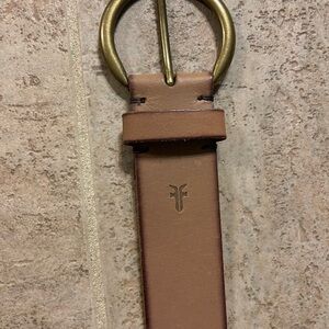 Frye Tan Leather Belt with Gold Buckle